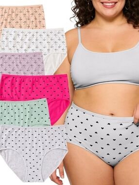 NWT Plus Size XL Cotton High Waist Briefs 6 Pack Tummy Control Underwear Set
